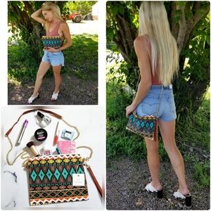 NWT Boho Gold Chain Crossbody Clutch Bag